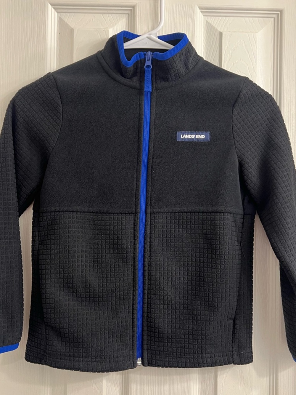 Lands' End Black Fleece Jacket with Electric Blue Trim